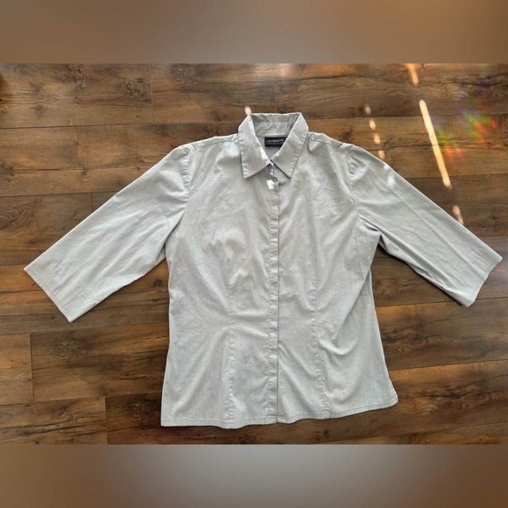 Liz Claiborne Collection Women’s Gray 3/4 Sleeve Hidden Placket Button Down(10)